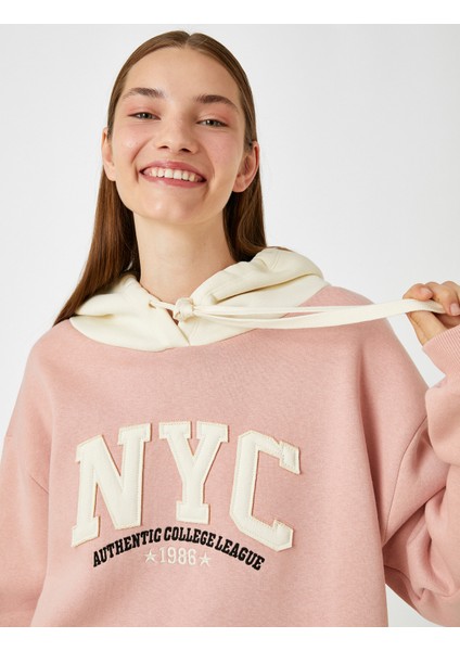 Oversize Kolej Sweatshirt Kapüşonlu Cepli Baskılı