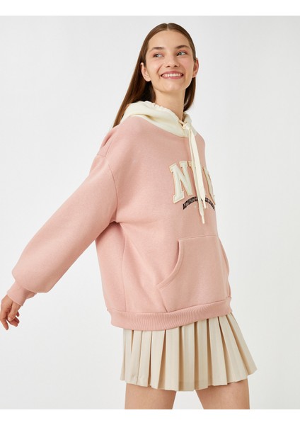 Oversize Kolej Sweatshirt Kapüşonlu Cepli Baskılı