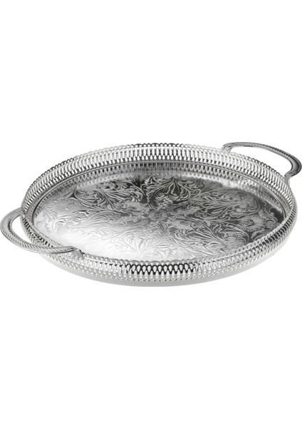 İngiliz Gümüşü Kulplu Yuvarlak Tepsi 28 cm