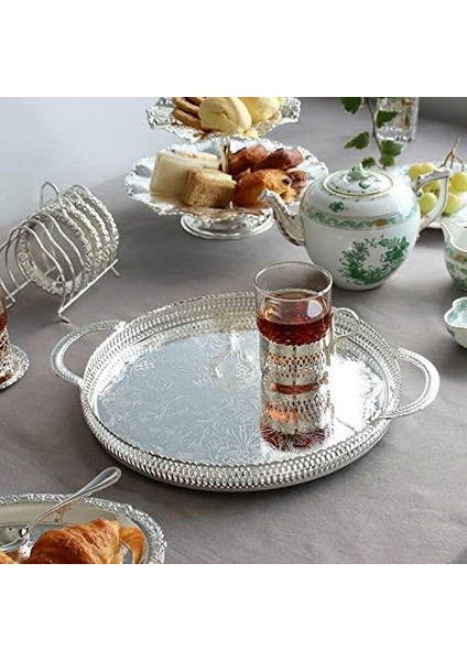 İngiliz Gümüşü Kulplu Yuvarlak Tepsi 28 cm fiyatları