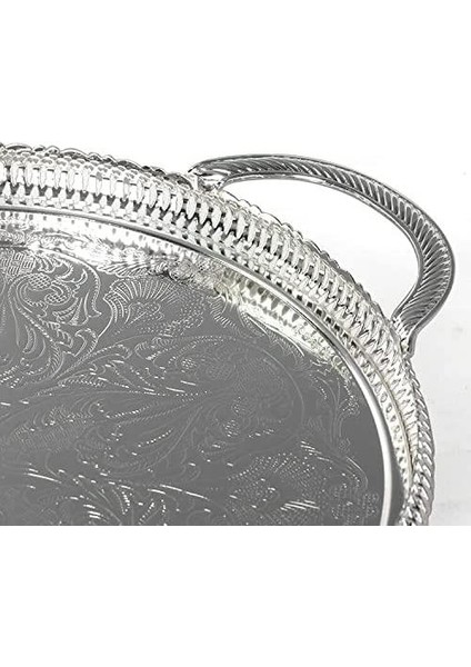 İngiliz Gümüşü Kulplu Yuvarlak Tepsi 28 cm indirimleri