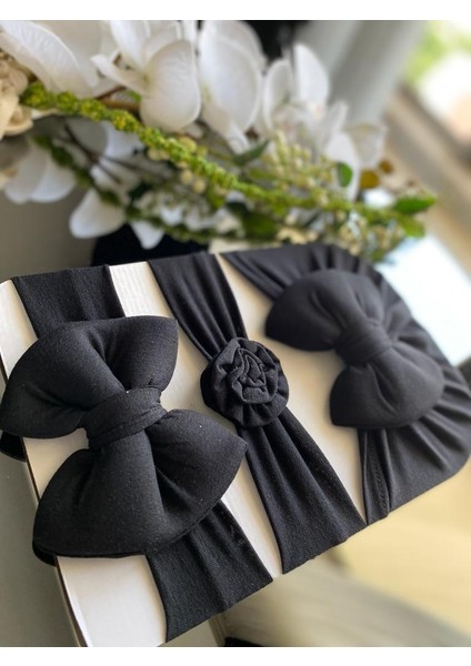 Kız Bebek Fiyonklu Bone Bandana 3lü Set