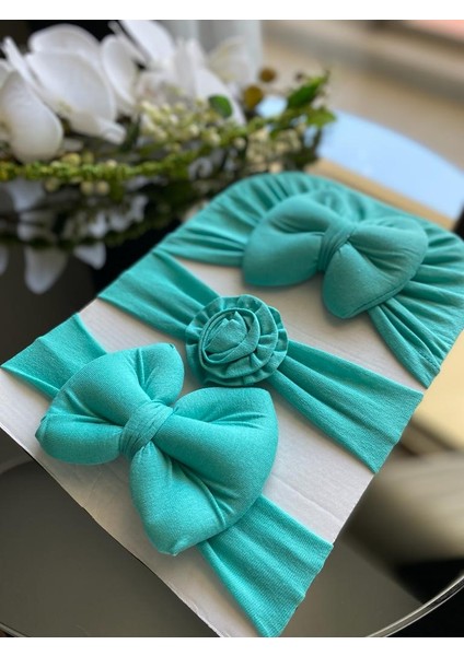 Kız Bebek Fiyonklu Bone Bandana 3lü Set