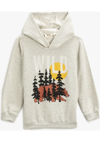 Baskılı Kapüşonlu Sweatshirt