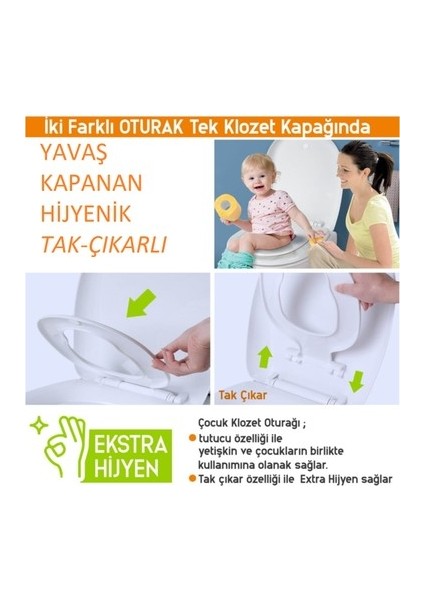 Kids Çocuk Adaptörlü Yavaş Kapanan Klozet Kapağı