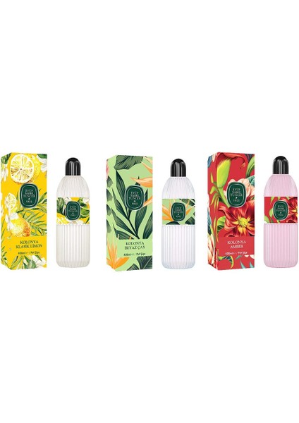 Kolonya Klasik Limon, Beyaz Çay ve Amber Pet Şişe 400 ml