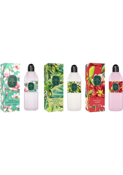 Kolonya Manolya Çiçeği, Ayvalık Zeytin Çiçeği ve Amber Pet Şişe 400 ml
