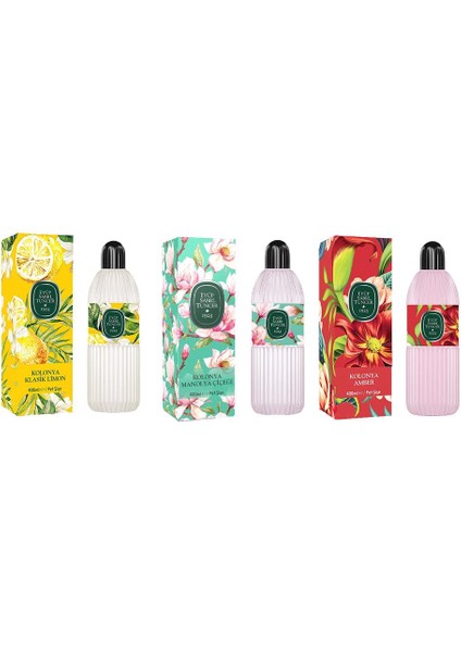 Kolonya Klasik Limon, Manolya Çiçeği ve Amber Pet Şişe 400 ml