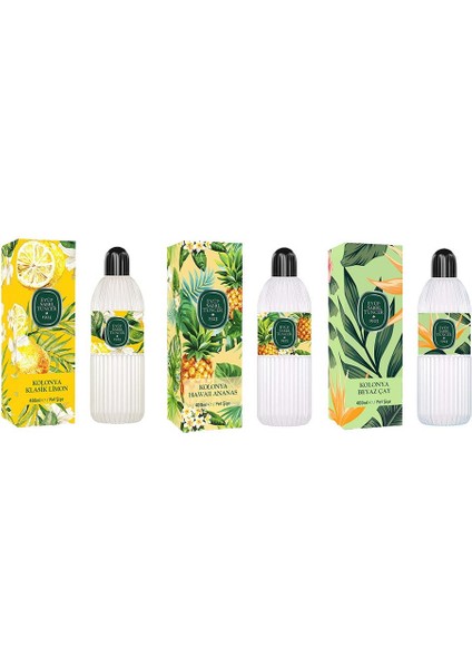 Kolonya Klasik Limon, Hawaii Ananas ve Beyaz Çay Pet Şişe 400 ml