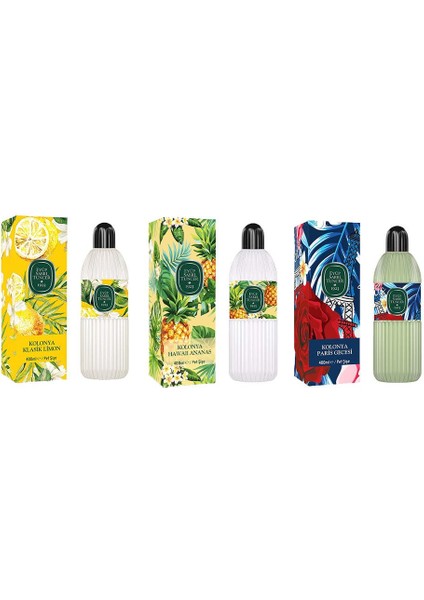 Kolonya Klasik Limon, Hawaii Ananas ve Paris Gecesi Pet Şişe 400 ml