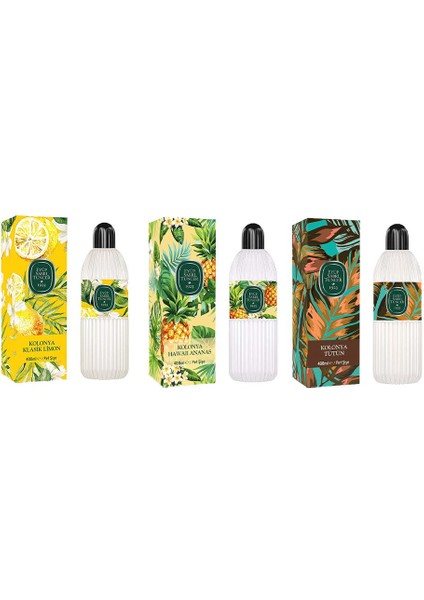 Kolonya Klasik Limon, Hawaii Ananas ve Tütün Pet Şişe 400 ml
