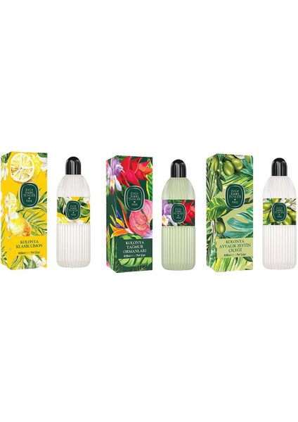 Kolonya Klasik Limon, Yağmur Ormanları ve Ayvalık Zeytin Çiçeği Pet Şişe 400 ml