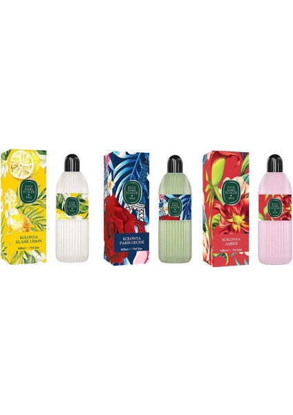 Kolonya Klasik Limon, Paris Gecesi ve Amber Pet Şişe 400 ml