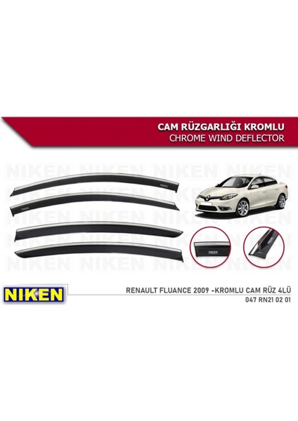 Renault Fluence 2009+ Kromlu Cam Rüzgarlığı 4 Lü fiyatları