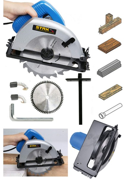 Metal Çift Dişli Sistem Bakır Motor Ahşap Sunta Kesme Daire Testere Makinesi 1600 Watt 185 mm