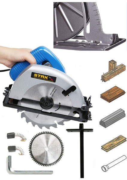 Metal Çift Dişli Sistem Bakır Motor Ahşap Sunta Kesme Daire Testere Makinesi 1600 Watt 185 mm