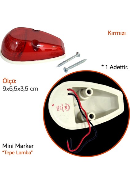 12V Mini Marker Tepe Lamba Kırmızı 9x5,5 cm TAS.021K-12 (2 Li)