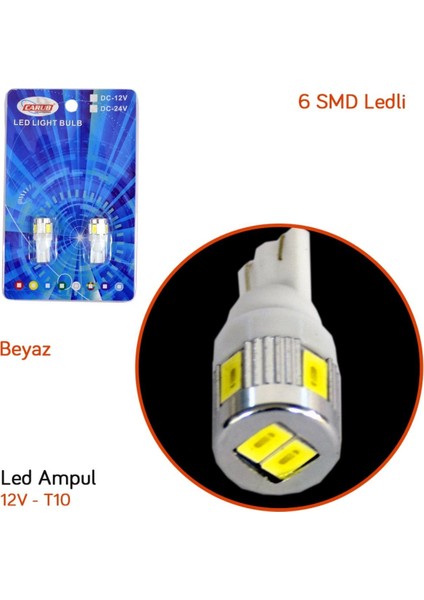 12V T10 Ampul 6 Smd Ledli Beyaz BR0400251