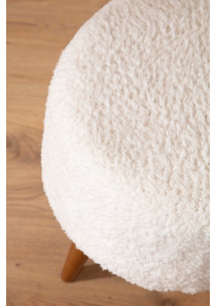 Peluş Puf Ahşap Ayak