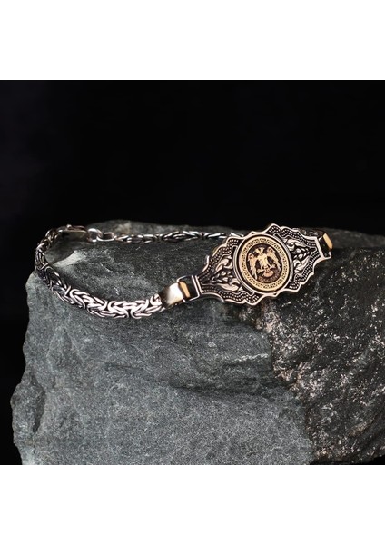925 Ayar Gümüş Çift Başlı Selçuklu Kartalı Yüzük Kral Bileklik Set modelleri