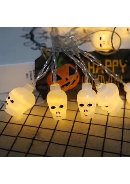 Kuru Kafa Başlıklı LED Işık Zinciri 10'lu Pilli Halloween Cadılar Bayramı Kutlama Dekor Işığı