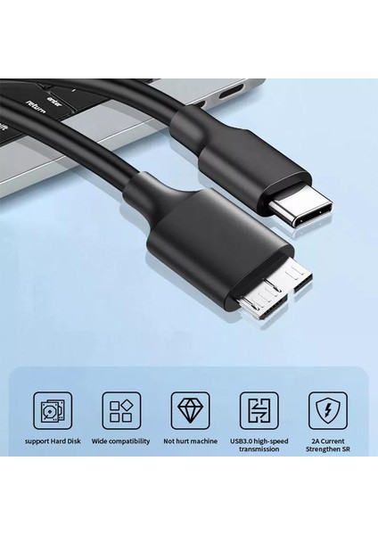 PrimeX Plus PX-610 1.5 Metre Type C To Micro USB B Kablo, Type C Harici Harddisk Kablosu, Type C Micro B Kablo, Type C USB B Kablo