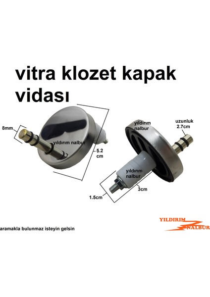 Vitra Klozet Kapak Bağlantı Vidası Kalın Pimli Vida Paslanmaz Metal Amatisörlü Klozet Kapak Montaj Aparatı Pimli
