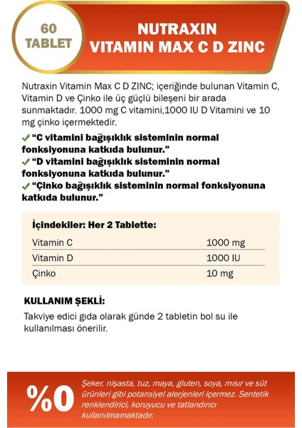 C Vitamini 1000 Mg 30 Tablet, Vitamin Max C-D-Zinc 60 Tablet, Beauty Collagen Gold 30 Tablet