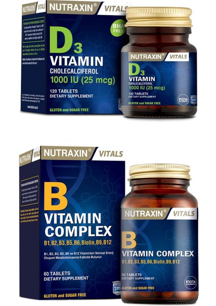 Vitals B Vitamin Complex 60 Tablet + Vitamin D3 1000 Iu 120 Tablet