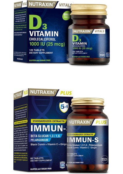D3 Vitamini 120 Tablet + Immun-S Beta Glucan Pelargonium 60 Tablet