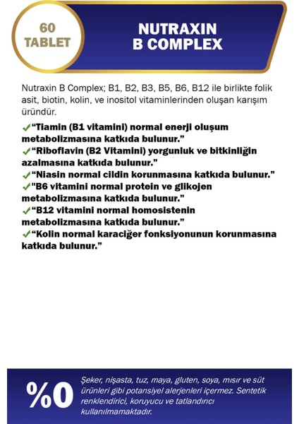 B Vitamini Içeren Takviye Edici Gıda B Vitamini Kompleks 60 Tablet 2 Adet fiyatları
