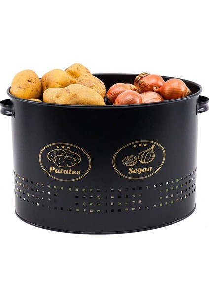 Nilşah 2 Bölmeli Metal Patates Soğan Saklama Kutusu Siyah