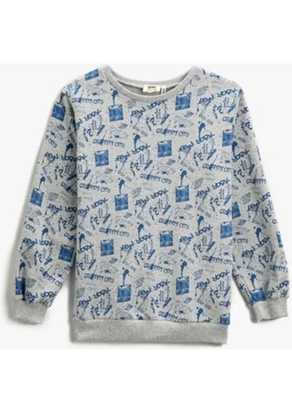 Baskılı Sweatshirt Bisiklet Yaka