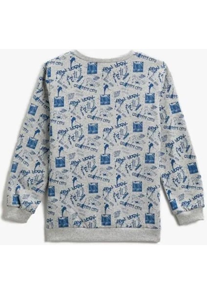 Baskılı Sweatshirt Bisiklet Yaka