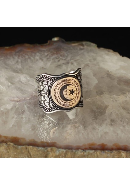 925 Ayar Gümüş Ayarlanabilir Ayyıldız Yüzük Kral Bileklik Set fırsatları