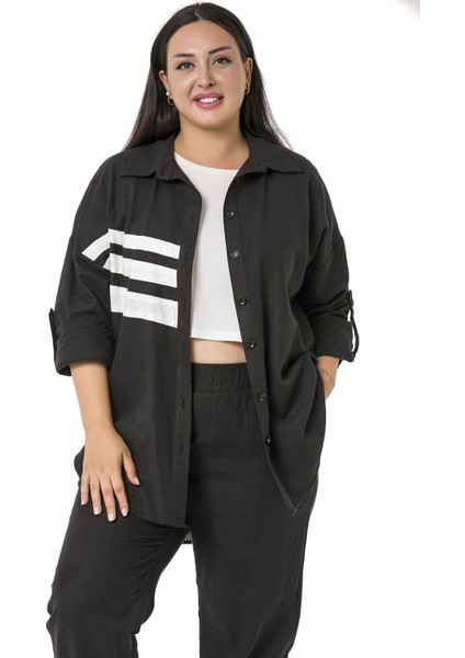 Büyük Beden Gömlek Pantolon Keten Siyah Takım fiyatları