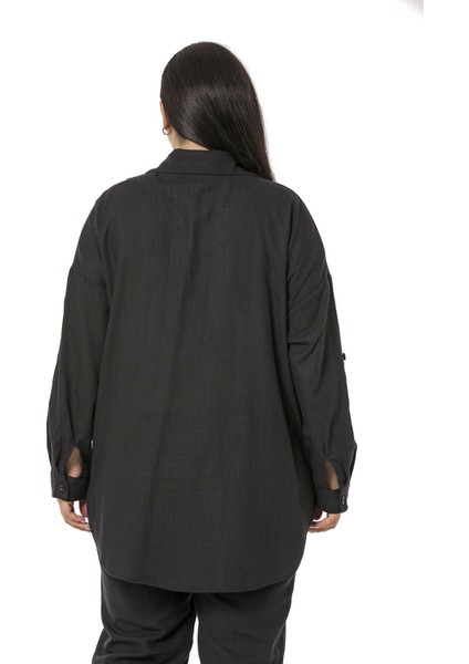 Büyük Beden Gömlek Pantolon Keten Siyah Takım modelleri