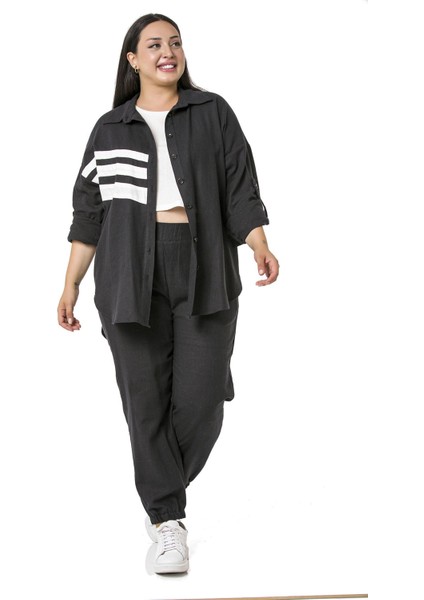 Büyük Beden Gömlek Pantolon Keten Siyah Takım fırsatları