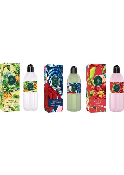 Kolonya Hawaii Ananas, Paris Gecesi ve Amber Pet Şişe 400 ml