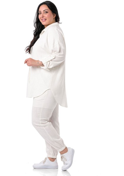 Büyük Beden Gömlek Pantolon Keten Beyaz Takım indirimleri