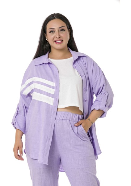 Büyük Beden Gömlek Pantolon Keten Lila Takım fırsatları