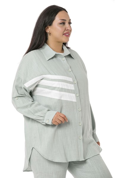 Büyük Beden Gömlek Pantolon Keten Su Yeşili Takım fırsatları