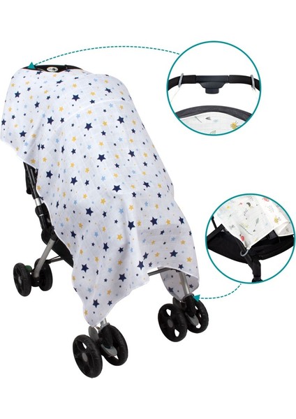 Müslin Bebek Arabası Örtüsü Art-42 Yıldız Yağmuru Mavi fiyatları
