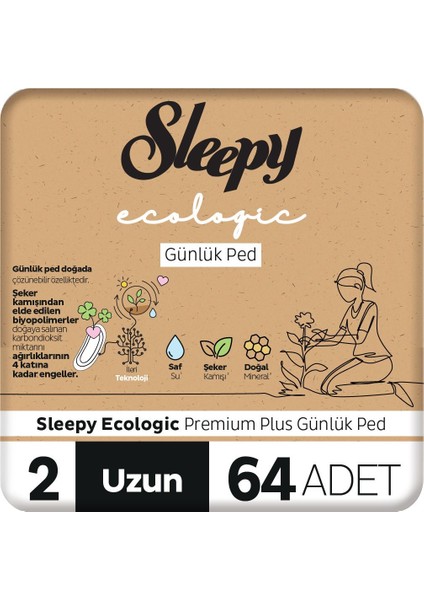 Ecologic premium Plus Günlük Ped Uzun 64 Adet Ped