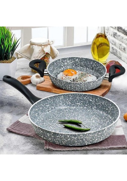 Bio Granit 18 cm Tek Kulp Gri Omlet Yağ Yumurta Pişirme Tava