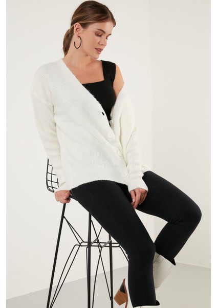 Düğmeli V Yaka Örme Hırka Kadın Hırka 6310005