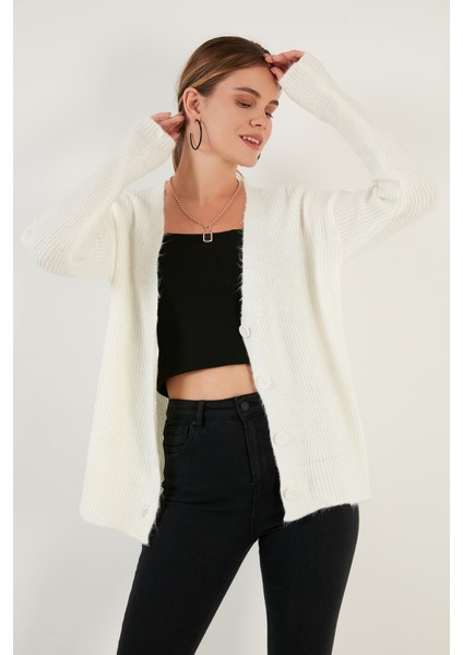 Düğmeli V Yaka Örme Hırka Kadın Hırka 6310005 modelleri