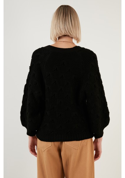 V Yaka Düğmeli Örgülü Triko Hırka Kadın Hırka 6310007 indirimleri