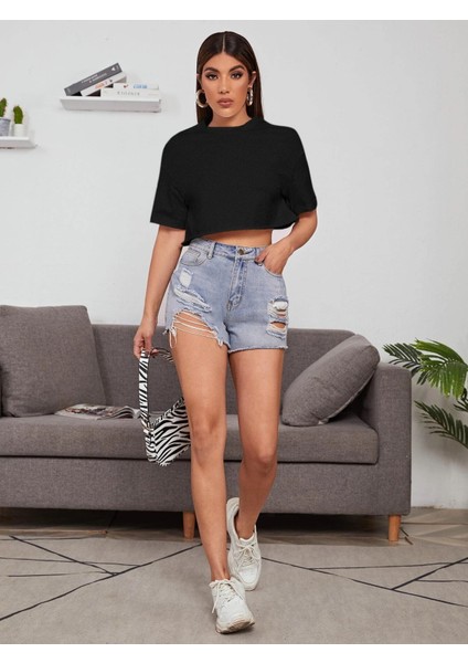 Crop Siyah Tshirt