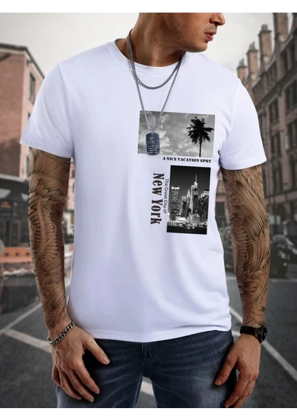 DAXİS Sportwear Company  New York Baskılı Oversize Beyaz Unisex Tshirt